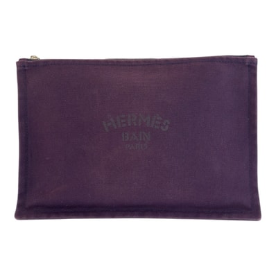 HERMES エルメス ヨッティング トゥルースフラットGM パープル シルバー金具 コットン クラッチバッグ ポーチ 601739 【中古】