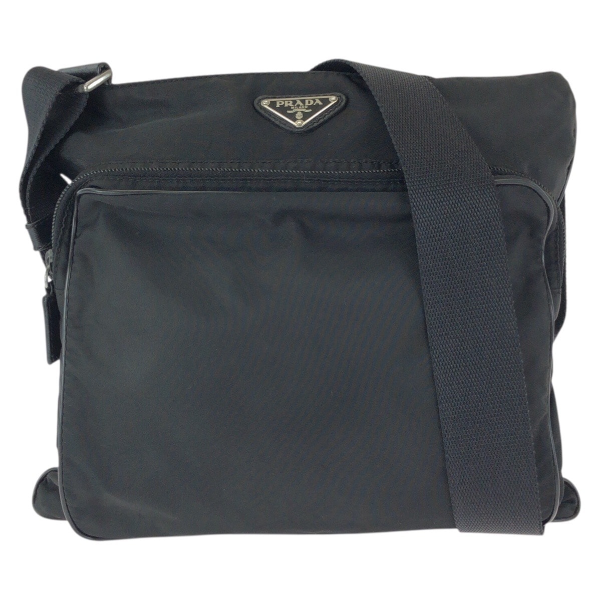 美品 PRADA プラダ テスート サフィアーノ 三角ロゴプレート ブラック 黒 シルバー金具 ナイロン レザー/ ショルダーバッグ メッセンジャーバッグ 602897 【中古】