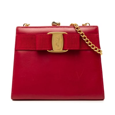 サルヴァトーレフェラガモ ヴァラ チェーン ショルダーバッグ 223054 レッド レザー レディース Salvatore Ferragamo 【中古】