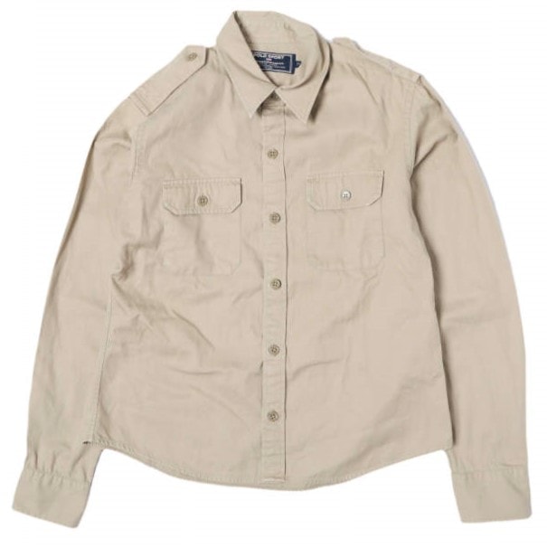 POLO SPORT ポロスポーツ 90s コットンツイル サファリシャツ 11 BEIGE Ralph Lauren ラルフローレン 長袖 トップス g27502
