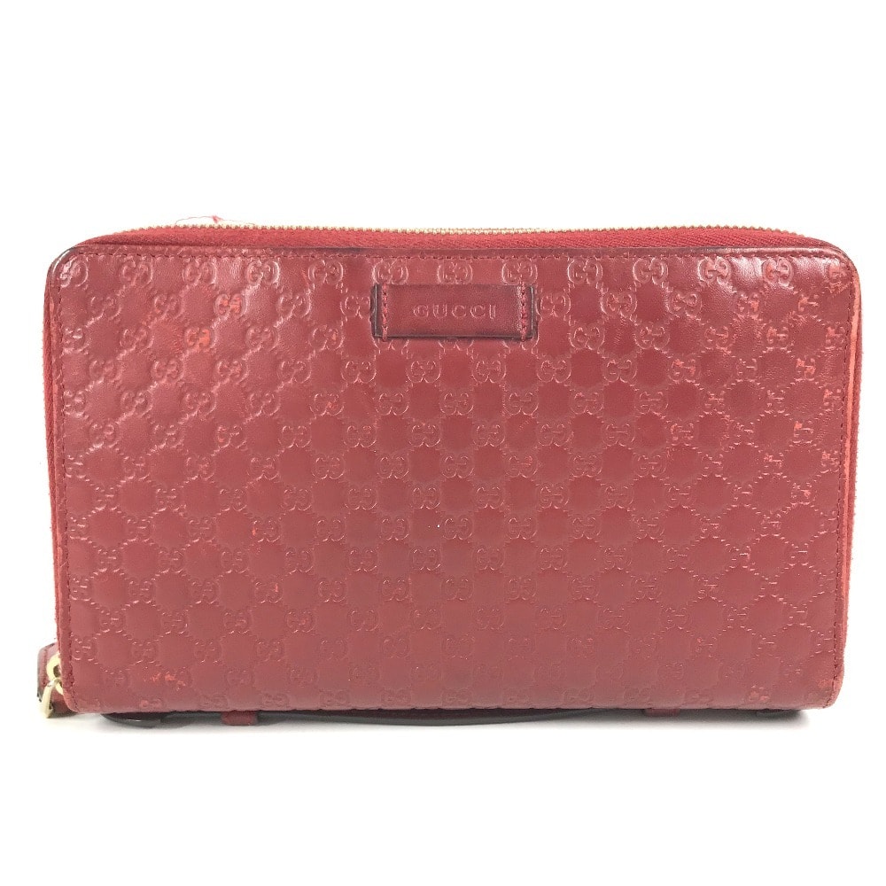 グッチ GUCCI ロゴ トラベルケース 544250 マイクログッチシマ Wジップ ダブル ロングウォレット ハンドバッグ 長財布 レザー レッド