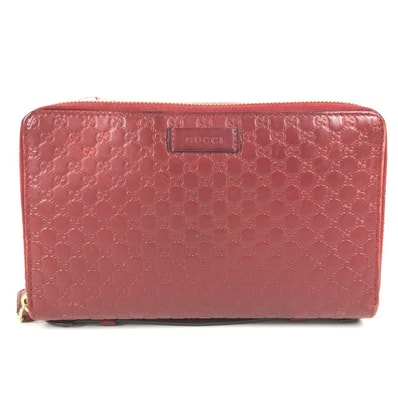 グッチ GUCCI ロゴ トラベルケース 544250 マイクログッチシマ Wジップ ダブル ロングウォレット ハンドバッグ 長財布 レザー レッド
