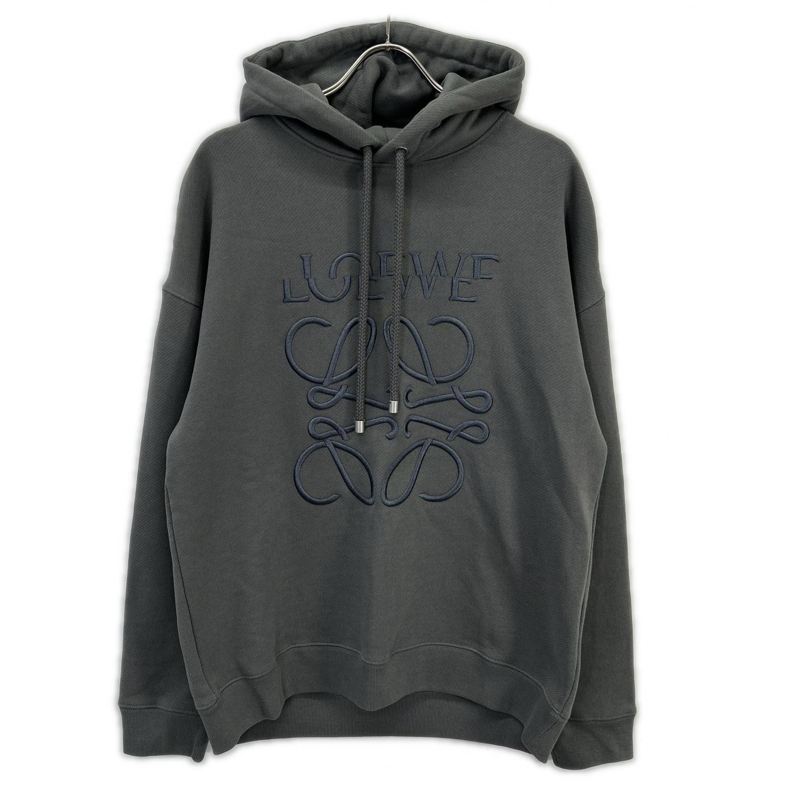 ロエベ グレー H526Y25X39 アナグラム ロゴ刺繍 リラックスフィット プルオーバーパーカー S