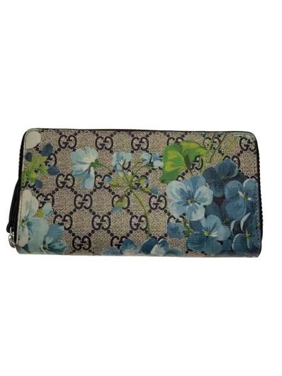 GUCCI GG Blooms Supreme Zip Round Wallet "Blue"