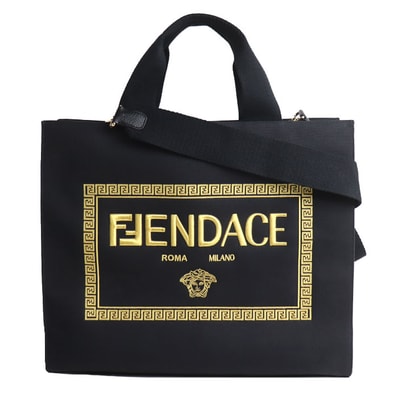 VERSACE ヴェルサーチ ×FENDI フェンダーチェ 2Wayショルダーバッグ ブラック ゴールド 7VA558 AJIA F0FQV ユニセックス【中古】