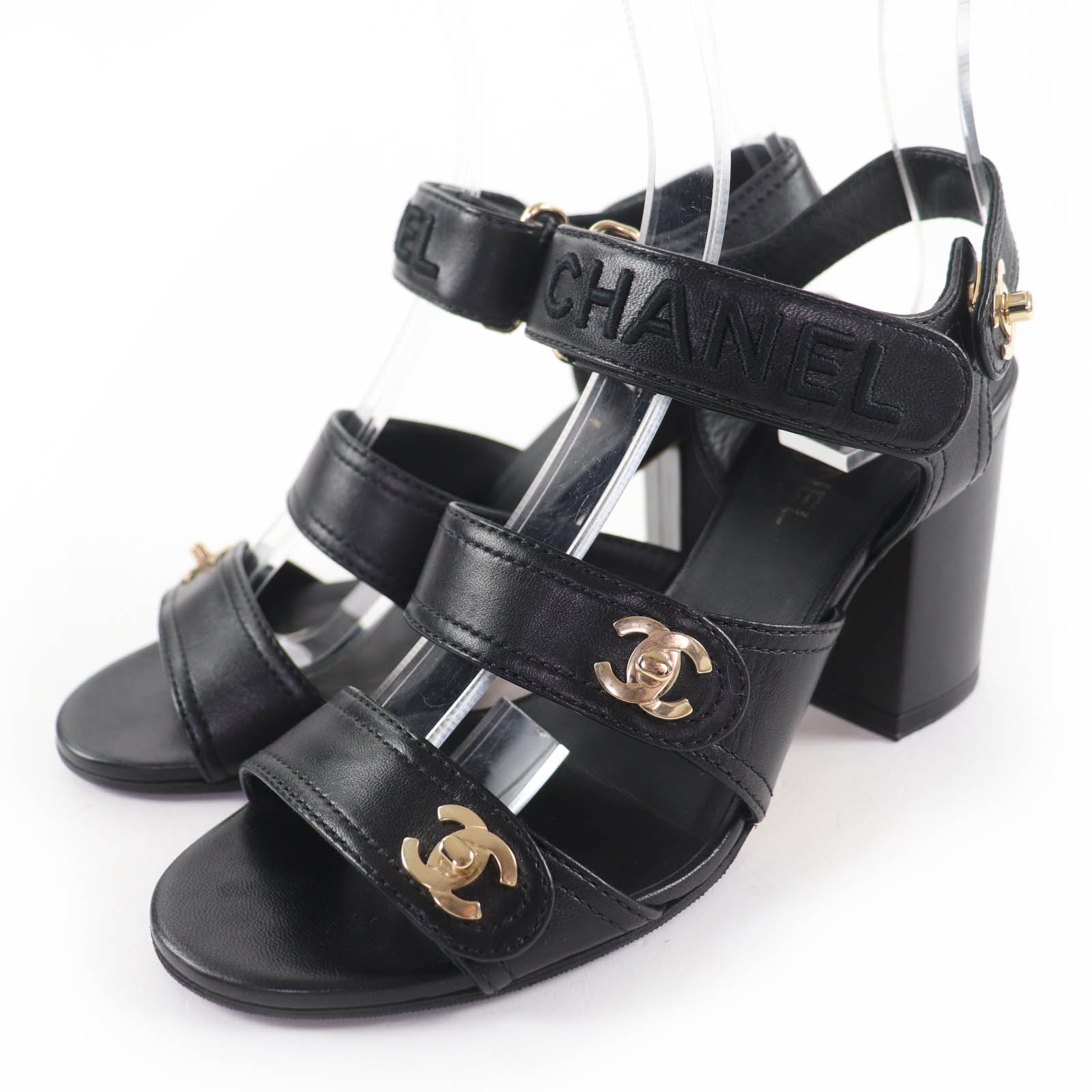 美品 シャネル サンダル ブラック レディース 37 G37387