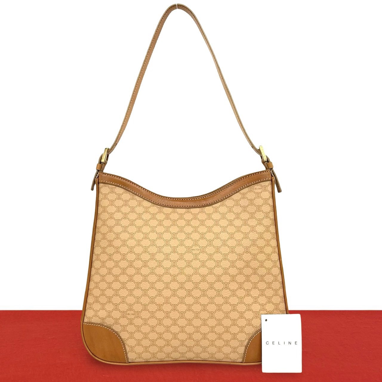 CELINE セリーヌ マカダム ブラゾン 柄 レザー PVC ショルダーバッグ ブラウン
 03086