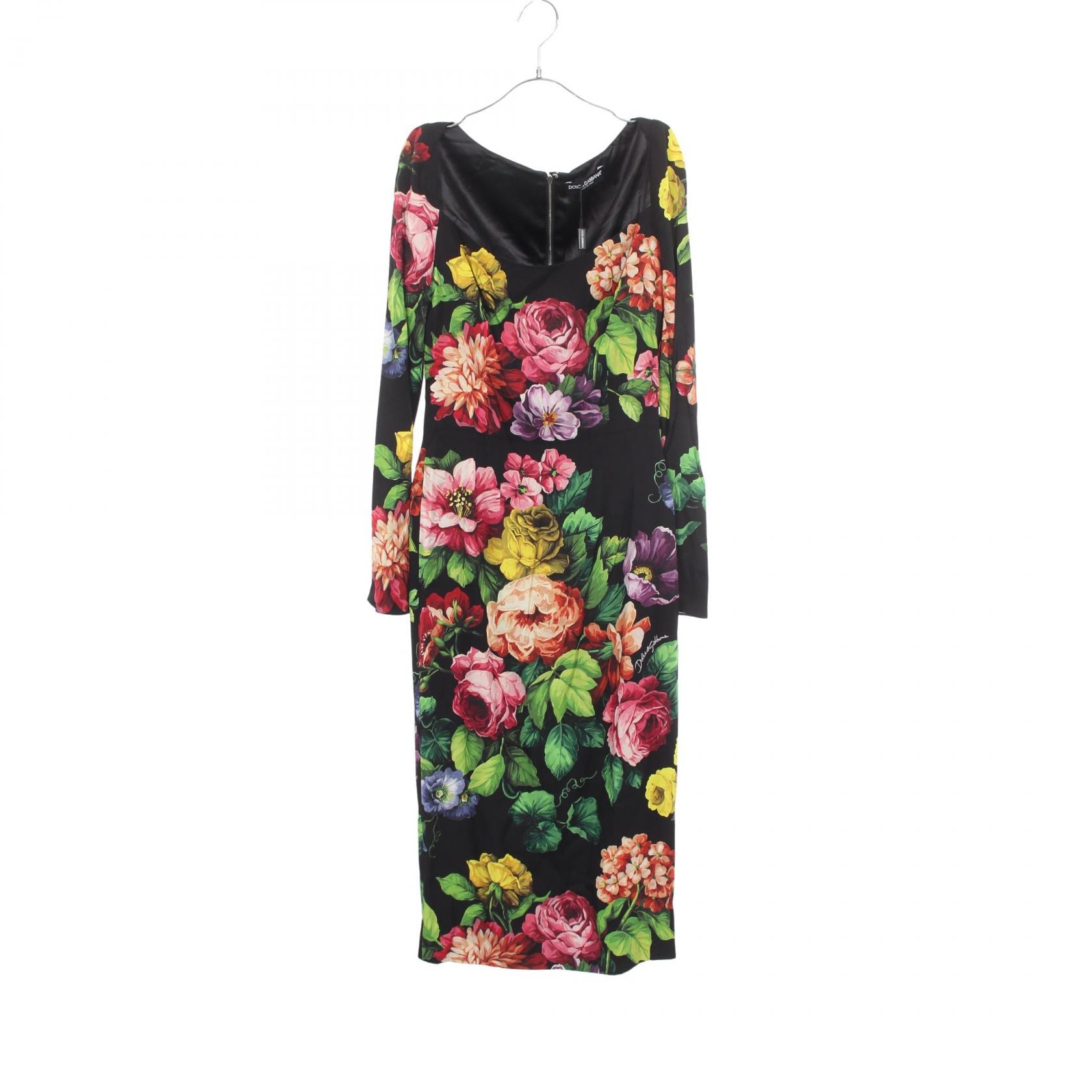 ドルチェアンドガッバーナ DOLCE & GABBANA 花柄 ワンピース 衣料品 トップス シルク レディース ブラック系 / マルチカラー 【中古】