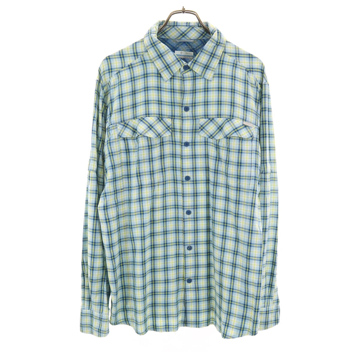 Columbia コロンビア ナイロン チェック 長袖 シャツ XL ブルー系 アウトドア