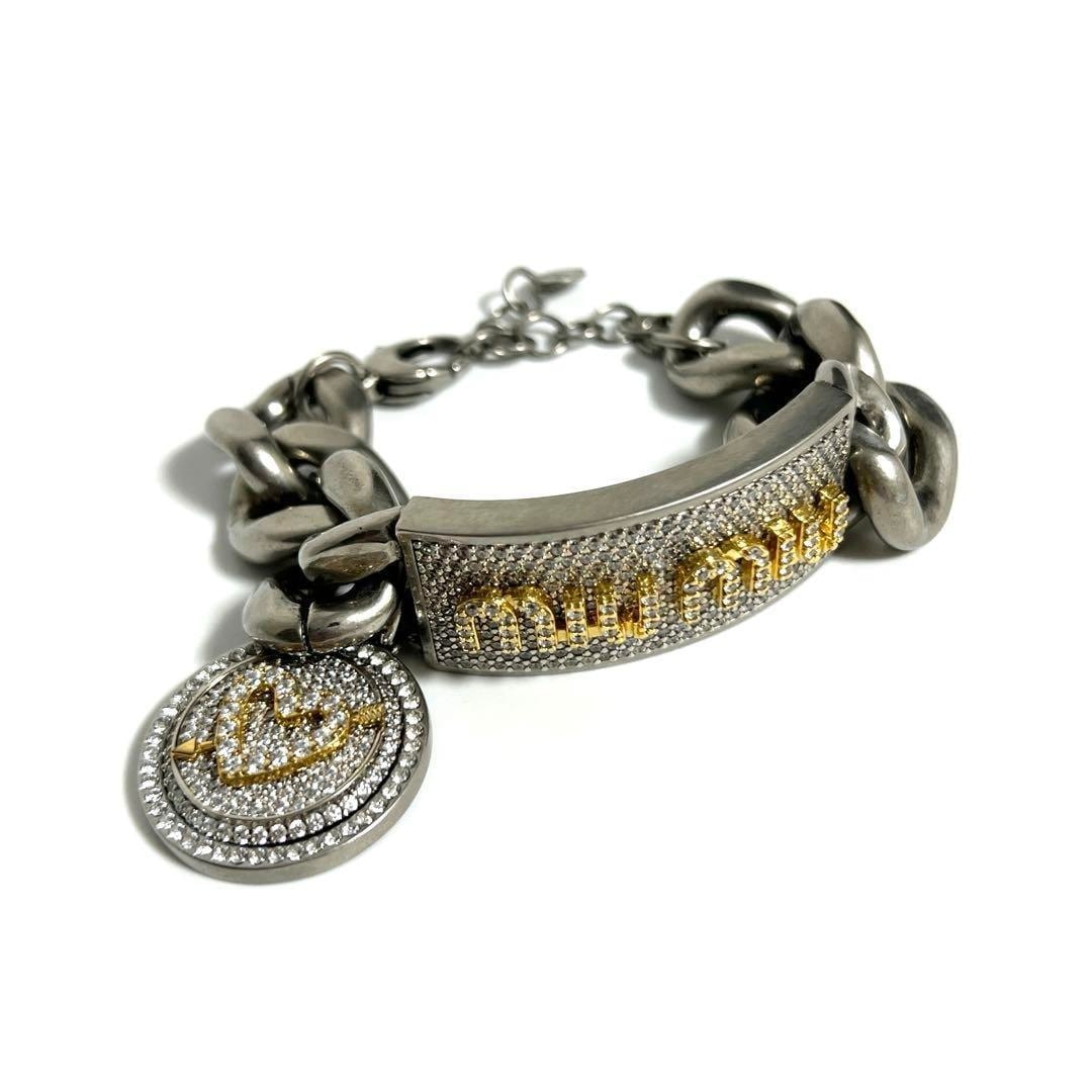 【希少】ミュウミュウ レディース パヴェチャーム付 クリスタルID ブレスレット