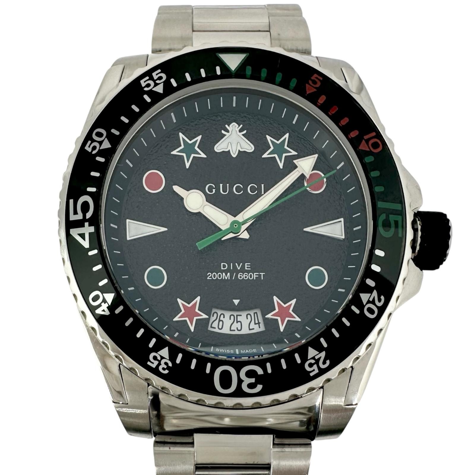美品 GUCCI グッチ ダイブ YA136221 腕時計 ステンレススチール クォーツ グリーン文字盤 メンズ【中古】