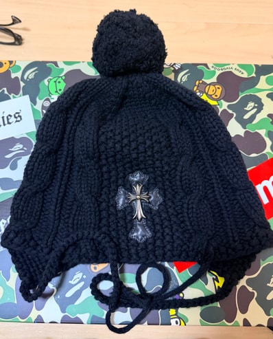 Chrome Hearts CH Cross Patch Pom-Pom Beanie "Black/Silver"