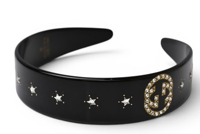GUCCI グッチ ヘアアクセサリー/カチューシャ インターロッキングG/スター ラインストーン ブラック 髪留め 628716【中古】