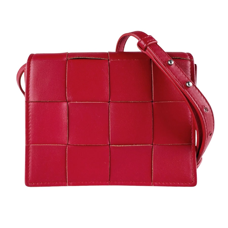ボッテガヴェネタ BOTTEGAVENETA ショルダーバッグ ミニ カセット レザー レッド レディース【中古】 z10297