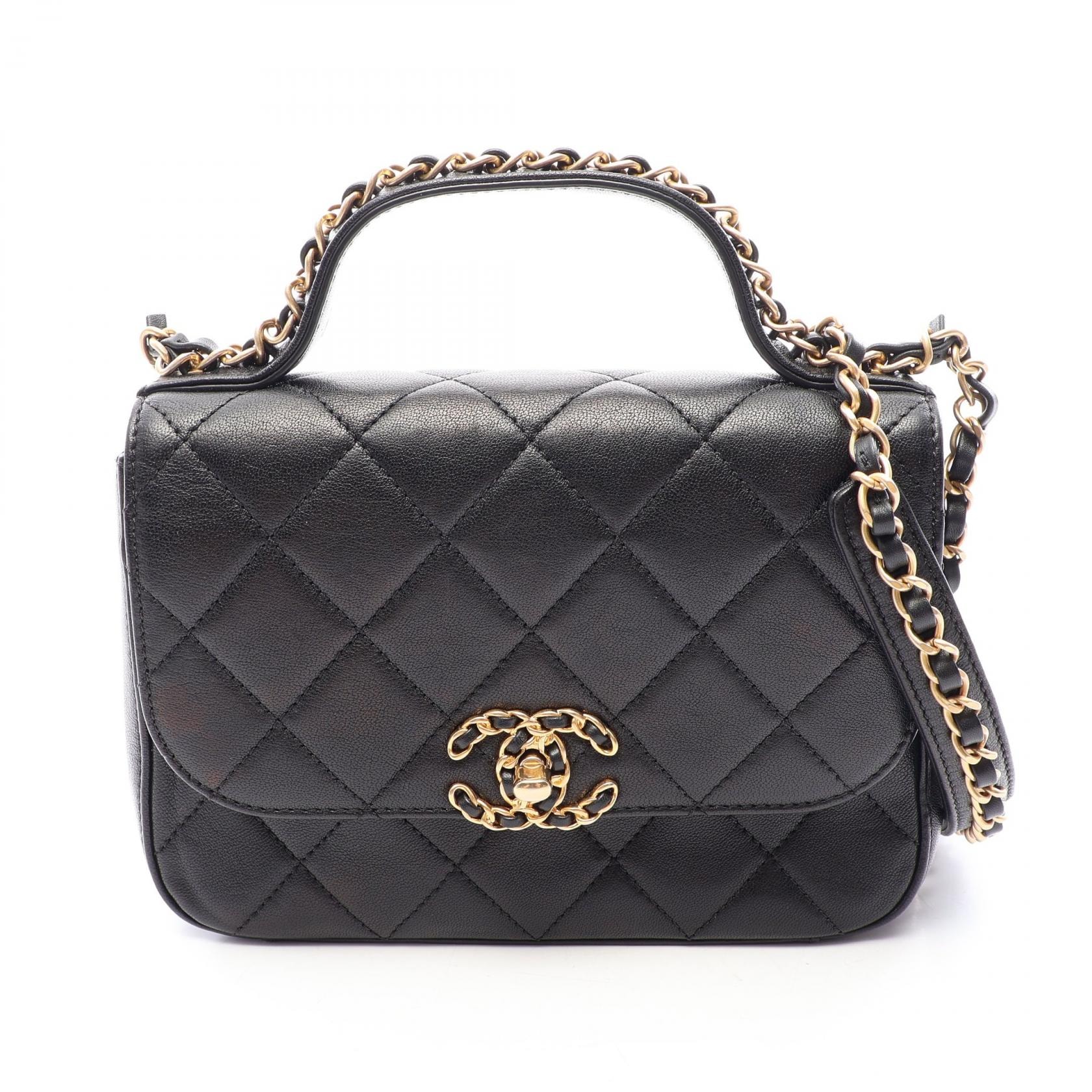 シャネル CHANEL CHANEL19 マトラッセ トップハンドル 2WAY ショルダーバッグ バッグ ラムスキン(羊革) レディース ブラック系 【中古】