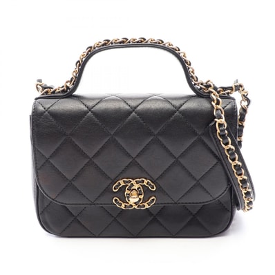 シャネル CHANEL CHANEL19 マトラッセ トップハンドル 2WAY ショルダーバッグ バッグ ラムスキン(羊革) レディース ブラック系 【中古】