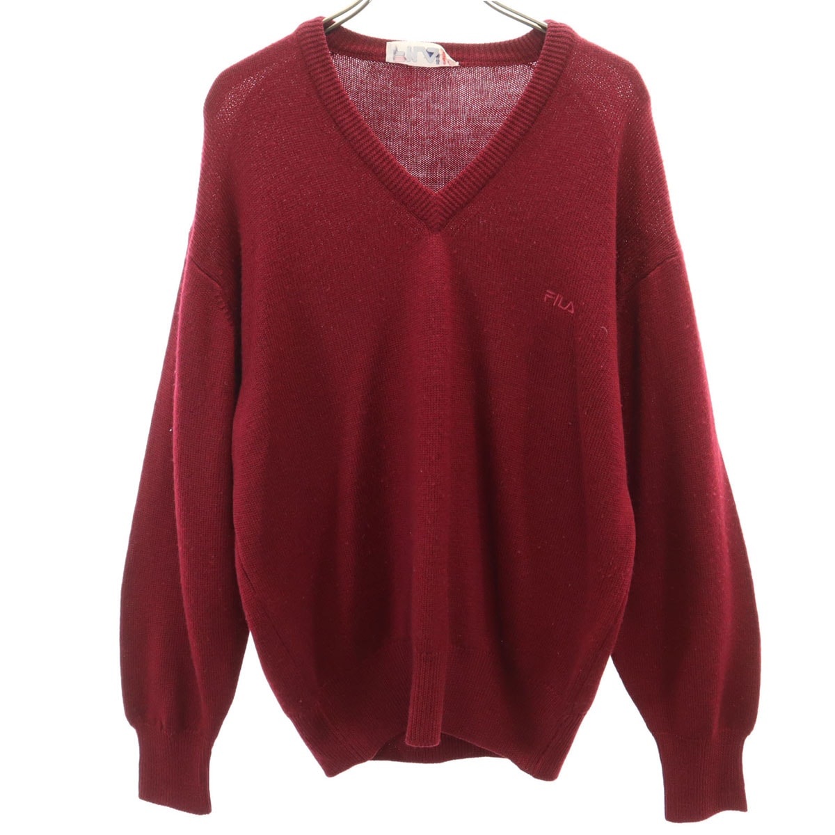 FILA フィラ 80s 90s イタリア製 オールド 長袖 Vネック セーター 44 ワインレッド ニット