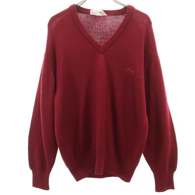 FILA フィラ 80s 90s イタリア製 オールド 長袖 Vネック セーター 44 ワインレッド ニット
