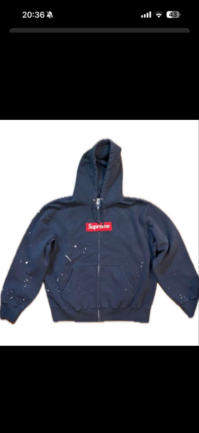 Supreme x MM6 Maison Margiela Box Logo Zip Up Hooded Sweatshirt "Navy"