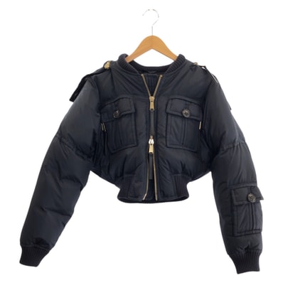 美品 DSQUARED2 ディースクエアード Military Chic リップストップ サイズ38 ネイビー ゴールド金具 ナイロン ダウンジャケット 603010 【中古】