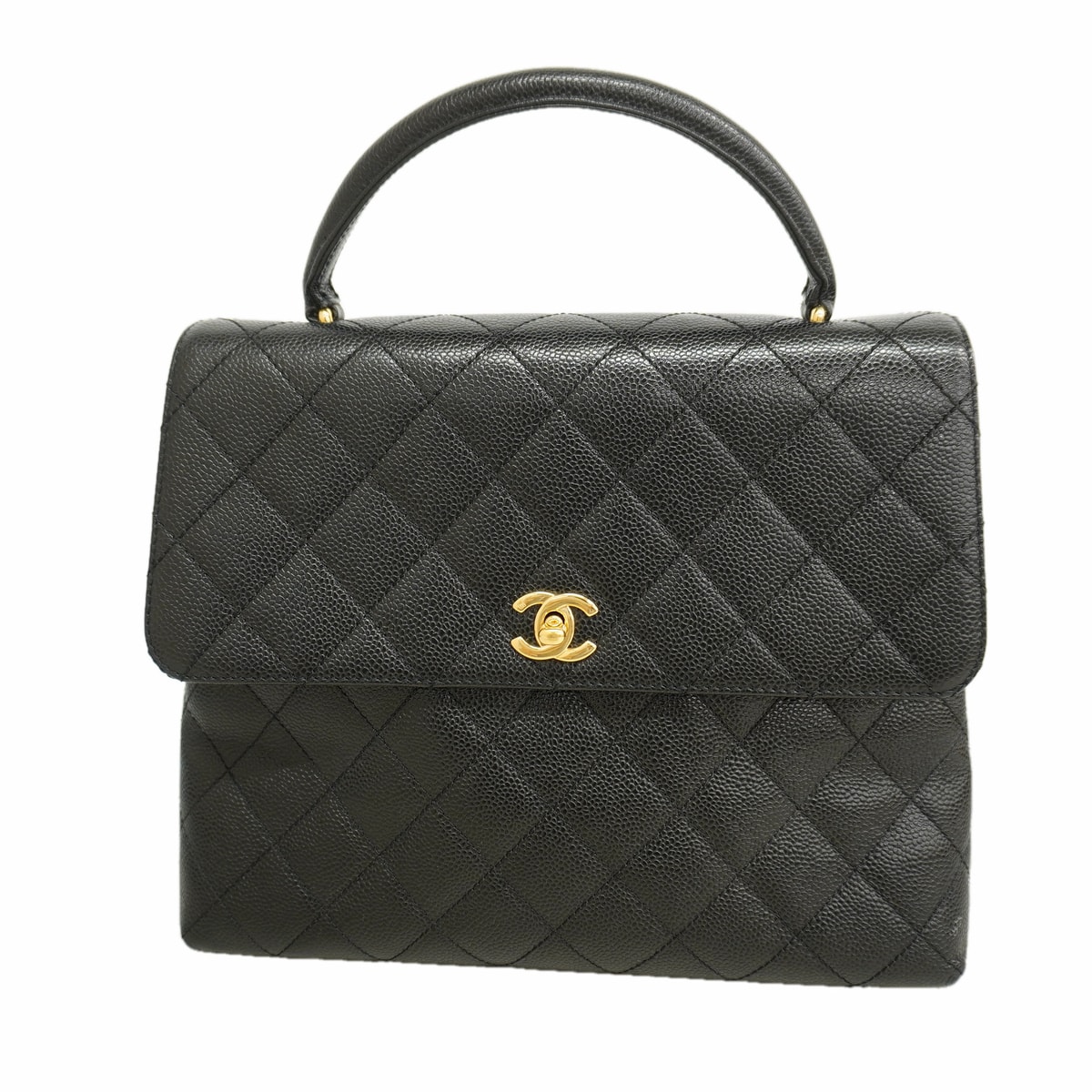 【6ie7233】シャネル ハンドバッグ マトラッセ キャビアスキン ブラック シャンパンゴールド金具【中古】レディース