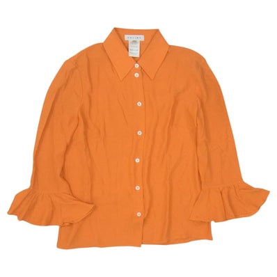 CELINE セリーヌ 長袖シャツ シルク100% 袖フレア ブラウス シャツ オレンジ系 38【中古】
