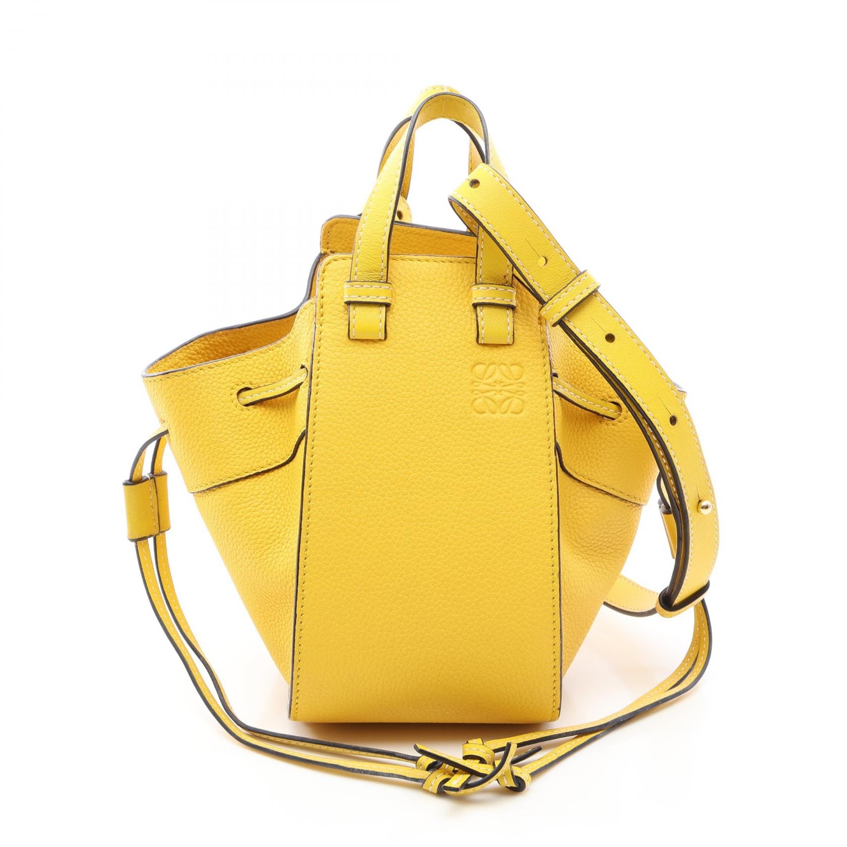 ロエベ LOEWE ハンモック ドローストリングバッグ ミニ ハンドバッグ バッグ レザー レディース イエロー系 【中古】