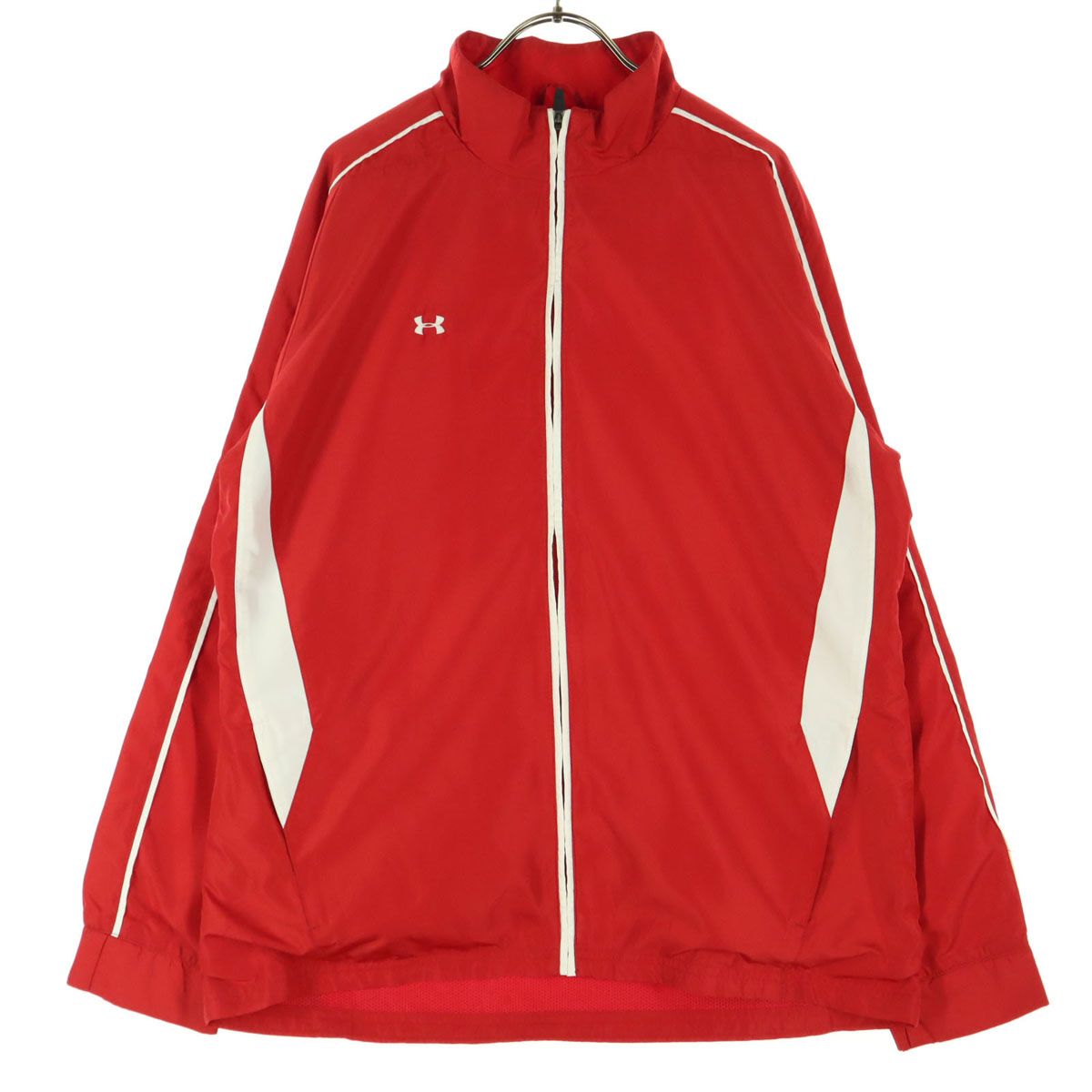 美品 UNDER ARMOUR アンダーアーマー ワンポイントロゴ 長袖 トラックジャケット XXL レッド ジャージ