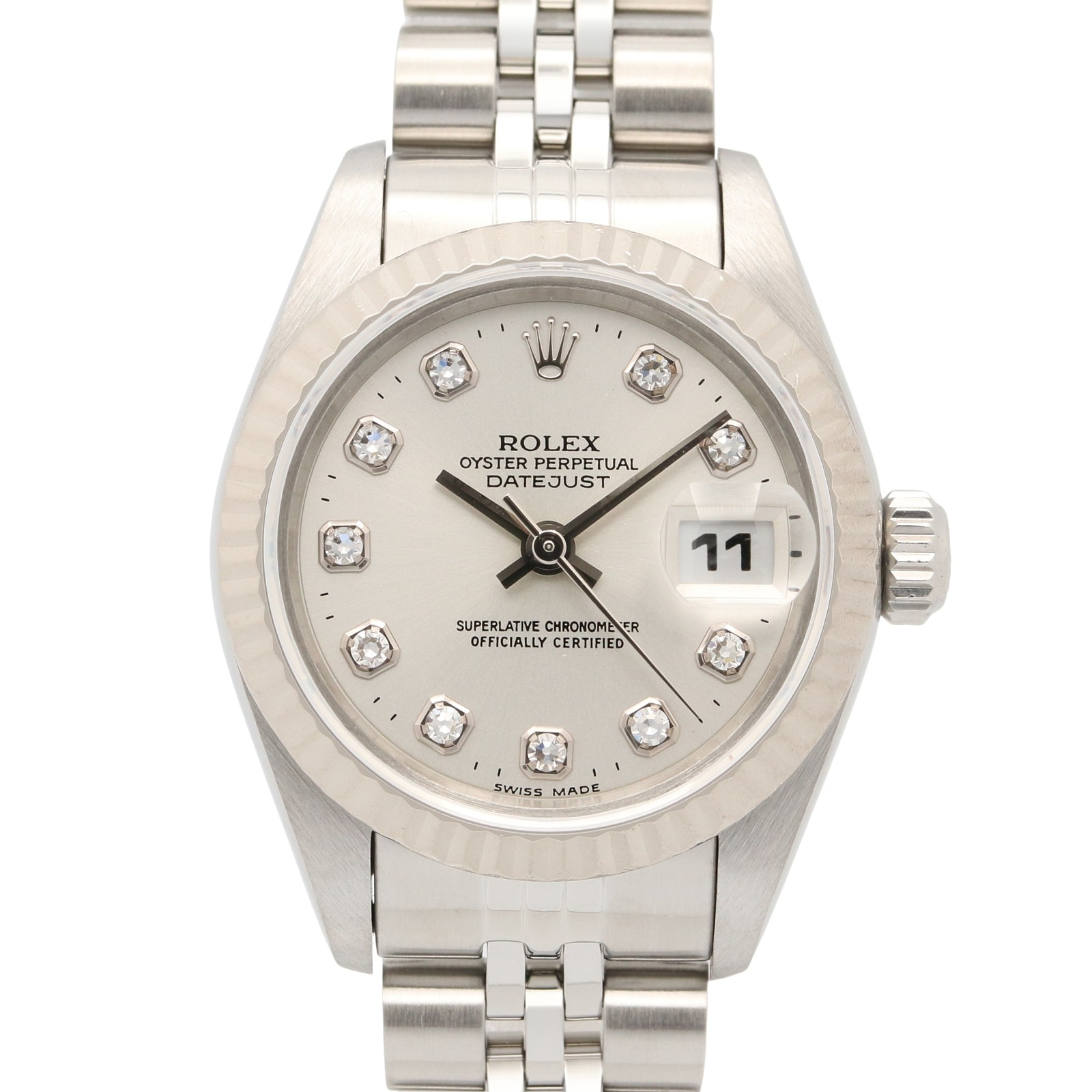 ロレックス ROLEX デイトジャスト 10Pダイヤ A番 腕時計 時計 K18WG(ホワイトゴールド) ステンレススチール ダイヤモンド レディース シルバー系 新ダイヤ 69174G 【中古】