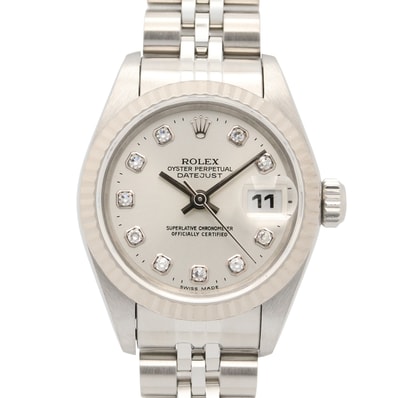 ロレックス ROLEX デイトジャスト 10Pダイヤ A番 腕時計 時計 K18WG(ホワイトゴールド) ステンレススチール ダイヤモンド レディース シルバー系 新ダイヤ 69174G 【中古】
