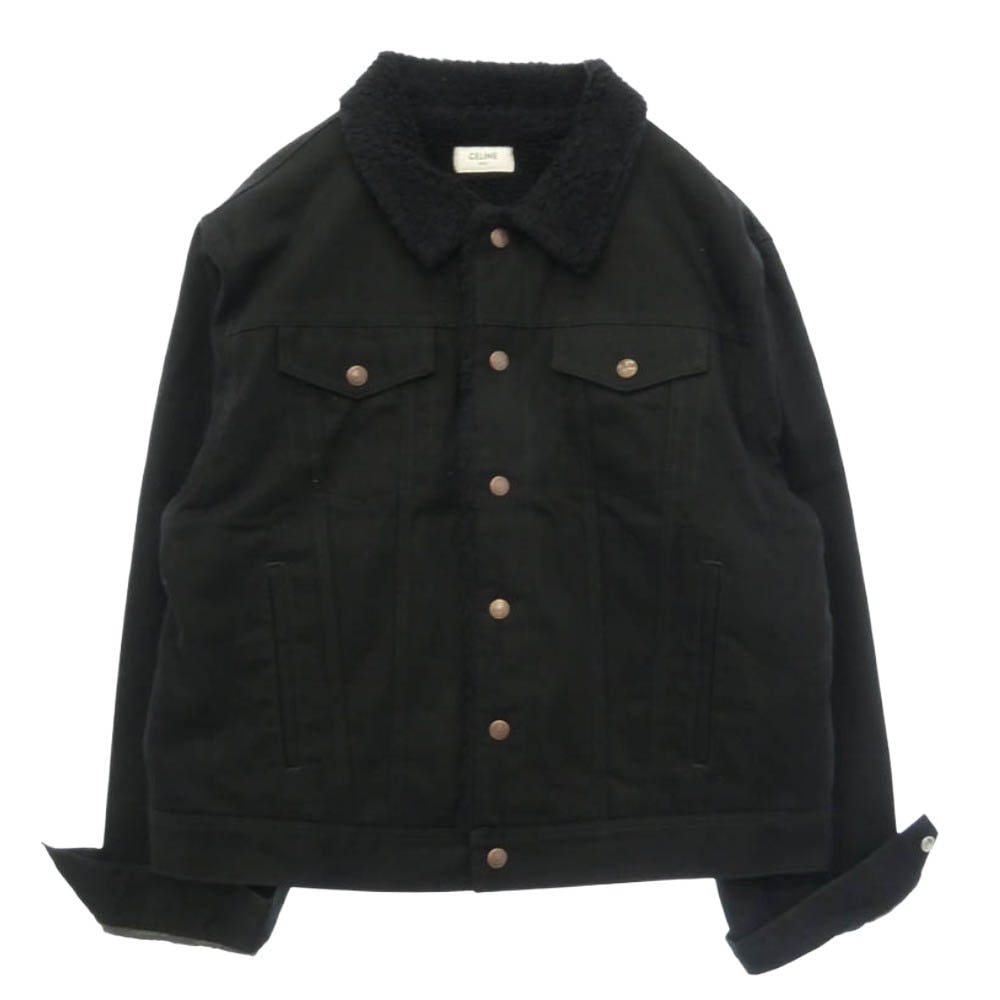 CELINE セリーヌ 23AW 2Q523085T クリアストーン ロゴ ボア 切替 ブラック デニム トラッカー ジャケット ブラック系 XL【中古】