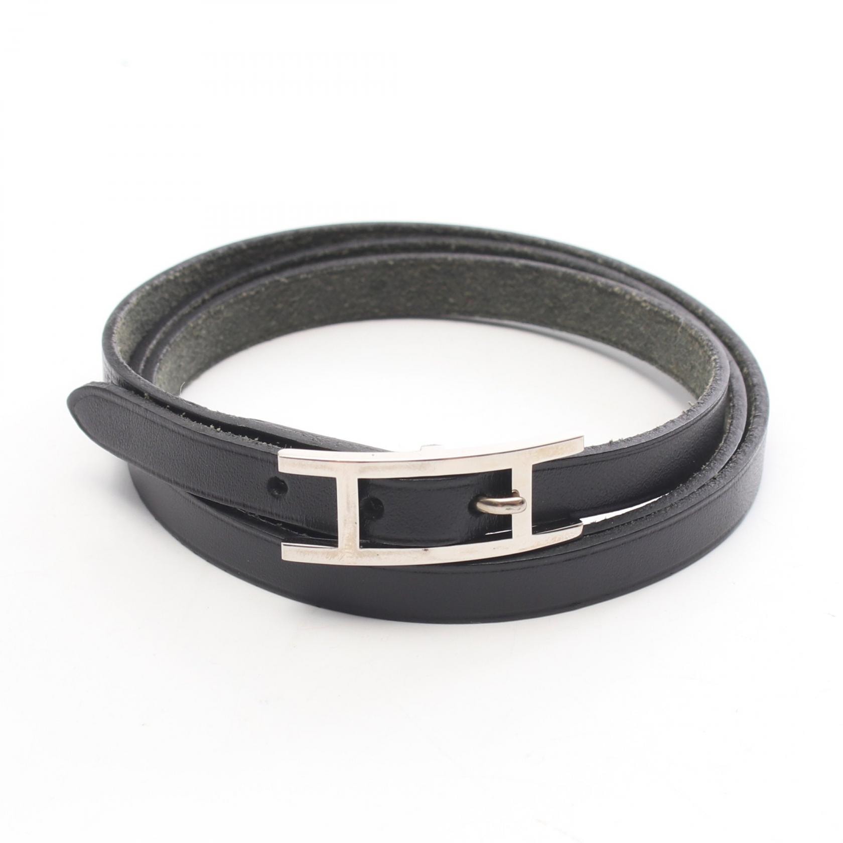 エルメス HERMES アピ3 ロング ブレスレット アクセサリー レザー メタル □F刻印(2002年製造) レディース ブラック系 / シルバー系 【中古】