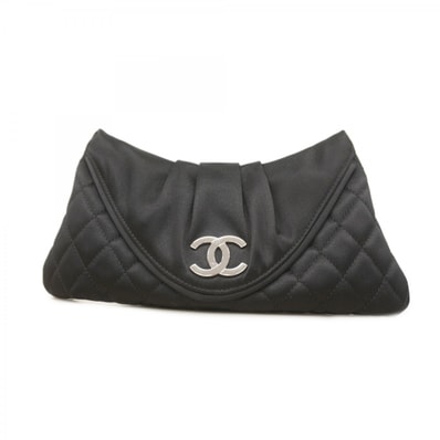 【6db0988-k】シャネル クラッチバッグ マトラッセ サテン ブラック シルバー金具【中古】レディース
