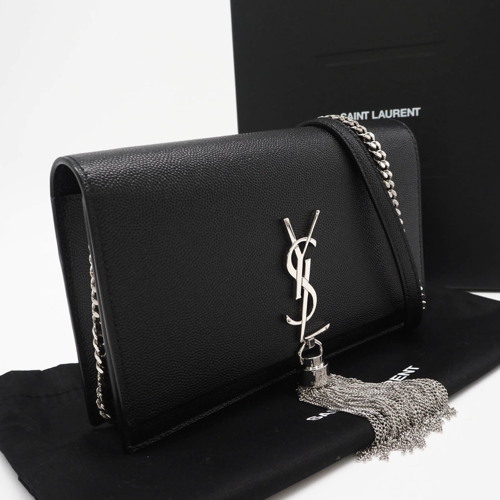 未使用 SAINT LAURENT サンローラン ケイトタッセル スモール チェーンウォレット 452159 ショルダーバッグ ブラック シルバー レザー レディース