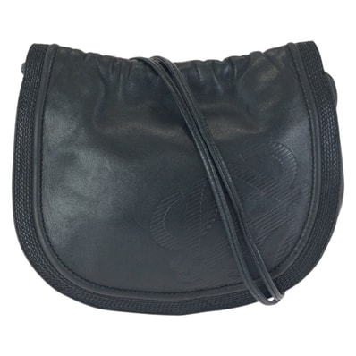 美品 LOEWE ロエベ ヴィンテージ アナグラム 巾着 ブラック 黒 ゴールド金具 レザー ショルダーバッグ ポシェット 602262 【中古】