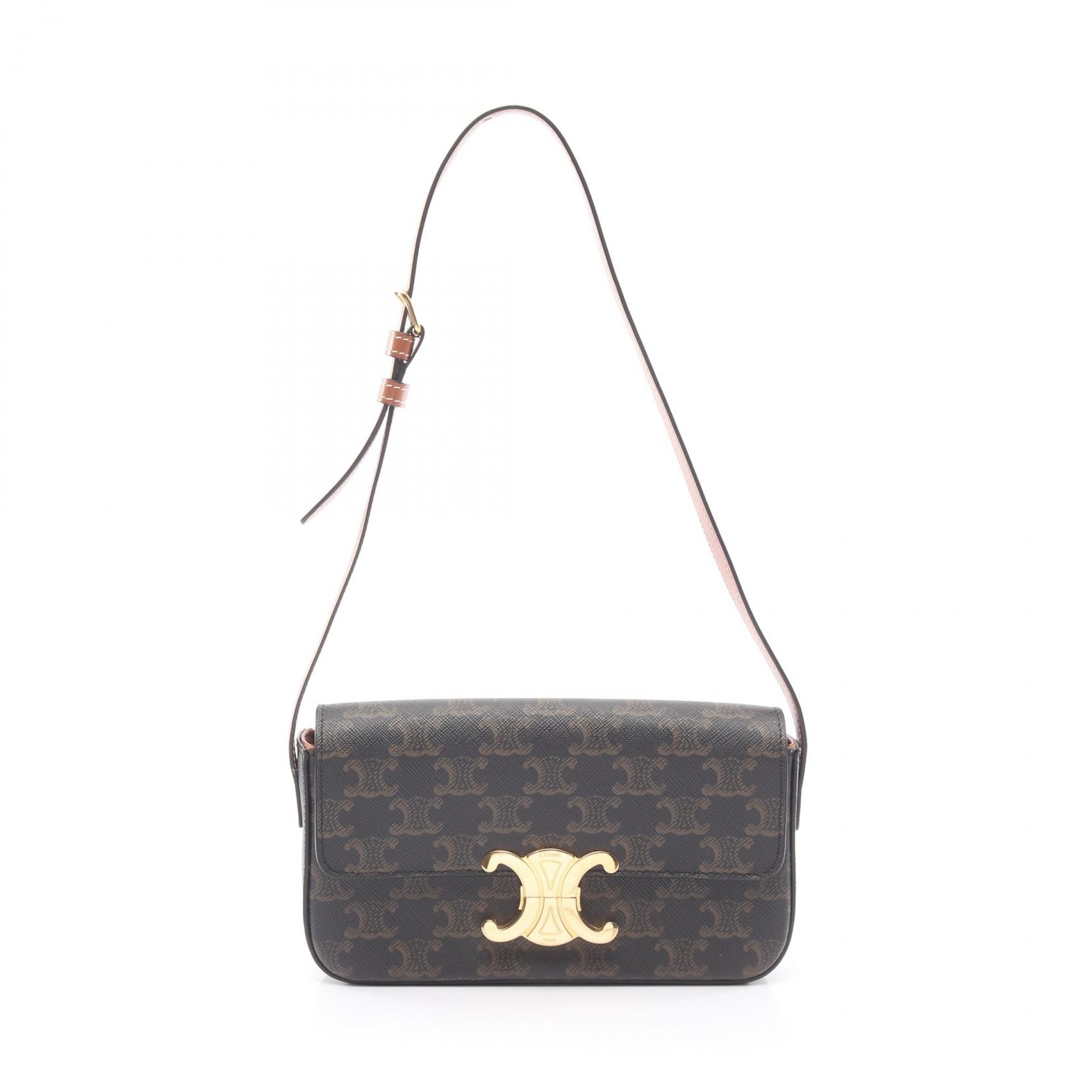 セリーヌ CELINE クロード トリオンフ ショルダーバッグ バッグ PVCコーティングキャンバス レザー レディース ブラック系 / ブラウン系 【中古】