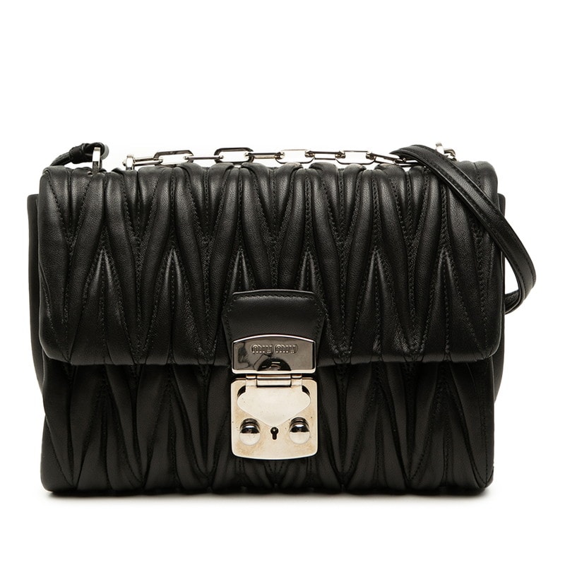 ミュウミュウ マテラッセ ハンドバッグ 5BD002 ブラック レザー レディース MIUMIU 中古