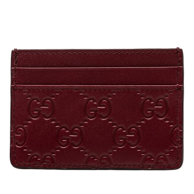 グッチ GGエンブレム カードケース パスケース 847204 ワインレッド ボルドー レザー レディース GUCCI 【中古】