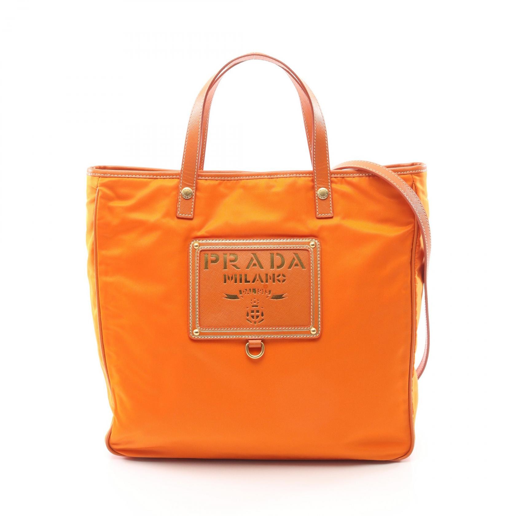 プラダ PRADA トートバッグ バッグ ナイロン サフィアーノレザー レディース オレンジ系 【中古】