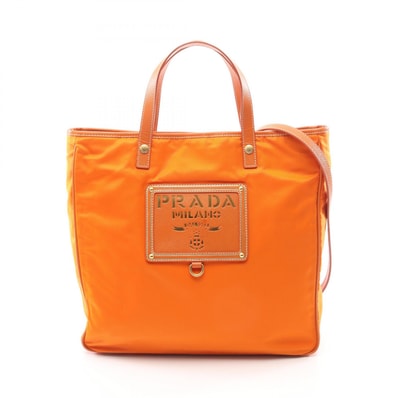 プラダ PRADA トートバッグ バッグ ナイロン サフィアーノレザー レディース オレンジ系 【中古】