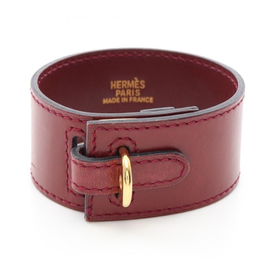 エルメス HERMES アルテミス ブレスレット □E刻印 ブレスレット アクセサリー GP(ゴールドメッキ) レザー レディース レッド系 【中古】