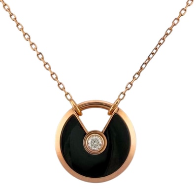 カルティエ アミュレット ネックレス 18金 K18ピンクゴールド オニキス レディース CARTIER 中古
