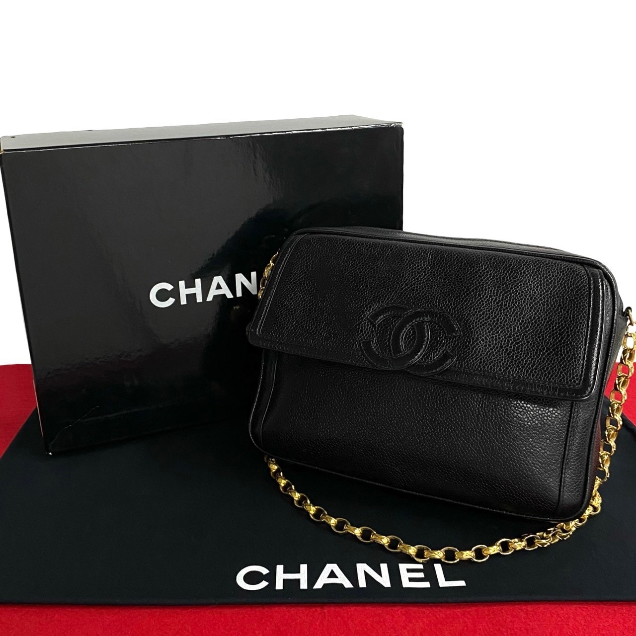 CHANEL シャネル キャビアスキン ショルダーバッグ ブラック
 24958