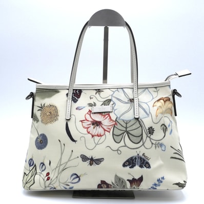 GUCCI(グッチ)クリスナイト フローラ 2WAYトートバッグ ハンドバッグ フラワー 蝶 昆虫柄 ホワイト マルチカラー キャンバス レザー 353437【中古】