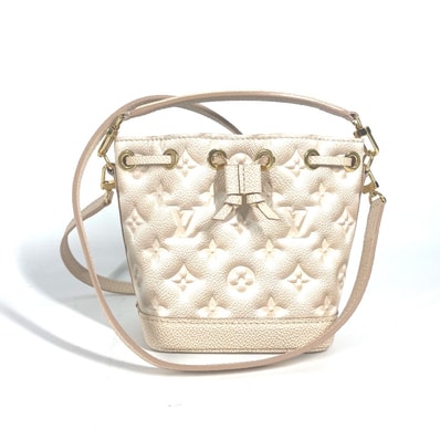 ルイヴィトン LOUIS VUITTON ナノノエ サマースターダスト M81463 モノグラムアンプラント 2WAYバッグ ポシェット カバン 巾着 斜め掛け ショルダーバッグ モノグラムアンプラントレザー ベージュ 美品