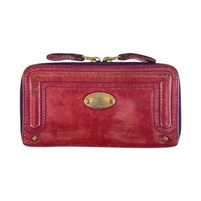 Chloe クロエ レッド パープル ゴールド金具 レザー 長財布 ラウンドファスナー 600325 【中古】