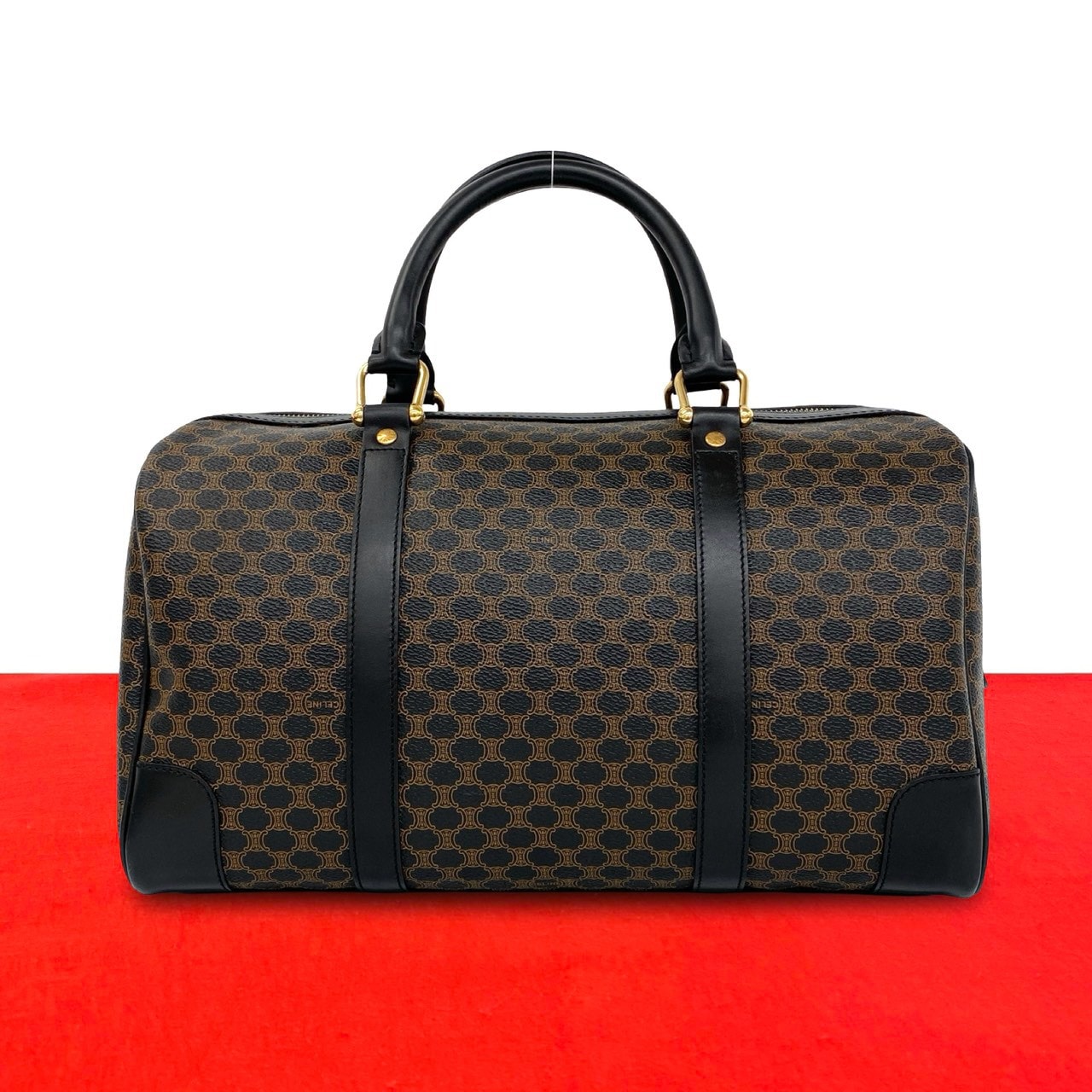 CELINE セリーヌ マカダム ブラゾン 柄 PVC レザー ハンドバッグ ブラック
24589