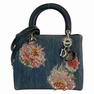 Christian Dior クリスチャンディオール レディ ディオール フラワー デニム 2WAY ショルダーバッグ ハンドバッグ デニム ブルー レディース【中古】