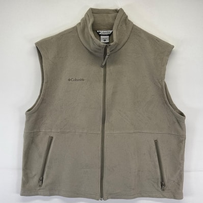古着 コロンビア Columbia フリース ベスト フルジップ ワンポイントロゴ 薄手 XL ベージュ系 メンズ