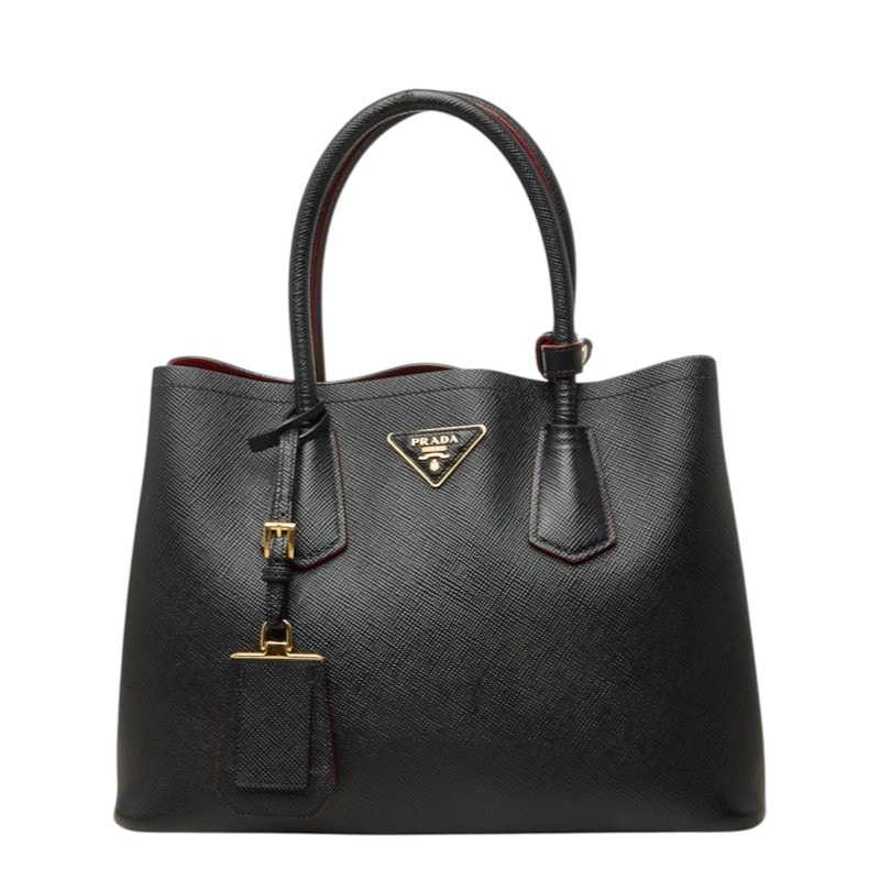 プラダ 三角ロゴプレート ドゥーブレ ハンドバッグ トートバッグ ブラック サフィアーノレザー レディース PRADA 中古